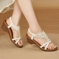 thumbnail image 3 of Dakaela Women's Wedge Sandals Flower Low Heels Summer Dressy Platform Sandal Rhinestone Beach Walking Shoes with Elastic Ankle Strap Size 6-9, 3 of 8