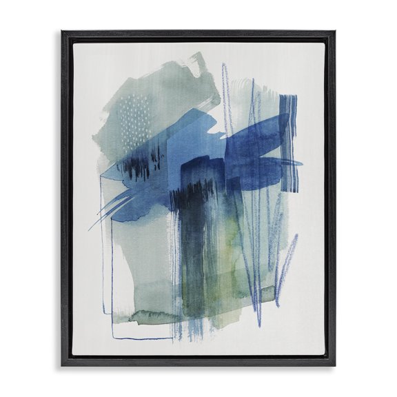Stupell Industries Contemporary Blue Scribbles Black Floating Frame Canvas Art, 17 x 21, by Grace Popp