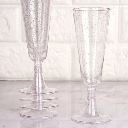 Efavormart 60 Pack 5 oz Glittered Clear Champagne Flute Cocktail Disposable Plastic Glasses