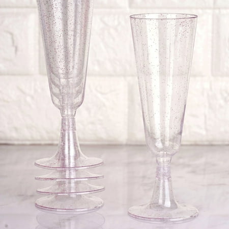 Efavormart 60 Pack 5 oz Glittered Clear Champagne Flute Cocktail Disposable Plastic Glasses