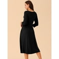 thumbnail image 4 of DARING DIVA 3/4 Sleeve Twist Knot Front V Neck A-line Midi Dress S Black, 4 of 6