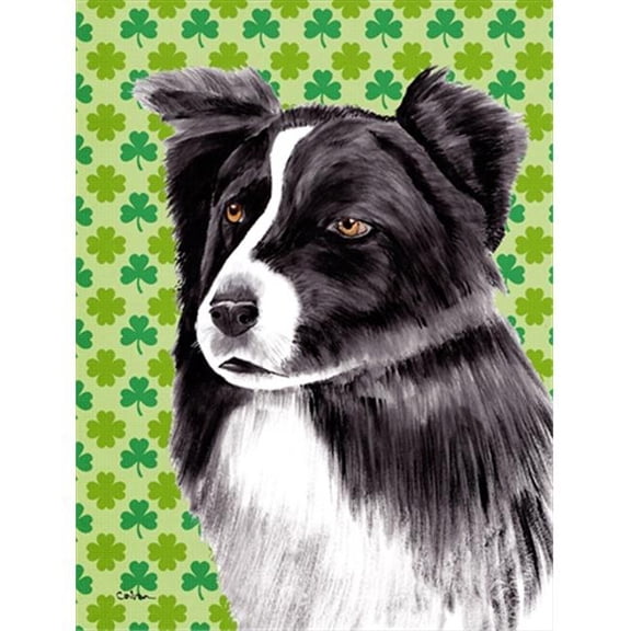 15 x 15 in. Border Collie St. Patricks Day Shamrock Portrait Garden Size Flag