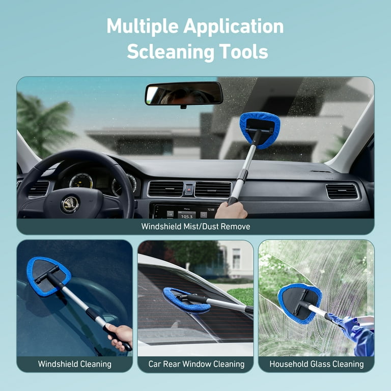 Windshield Cleaner Tool With 180° Rotating Head, Car Window Cleaner Tool With Extendable Handle And 6 Reusable Microfiber Covers, Car Windshield Cleaning Brush For Effortless And Efficient Cleaning