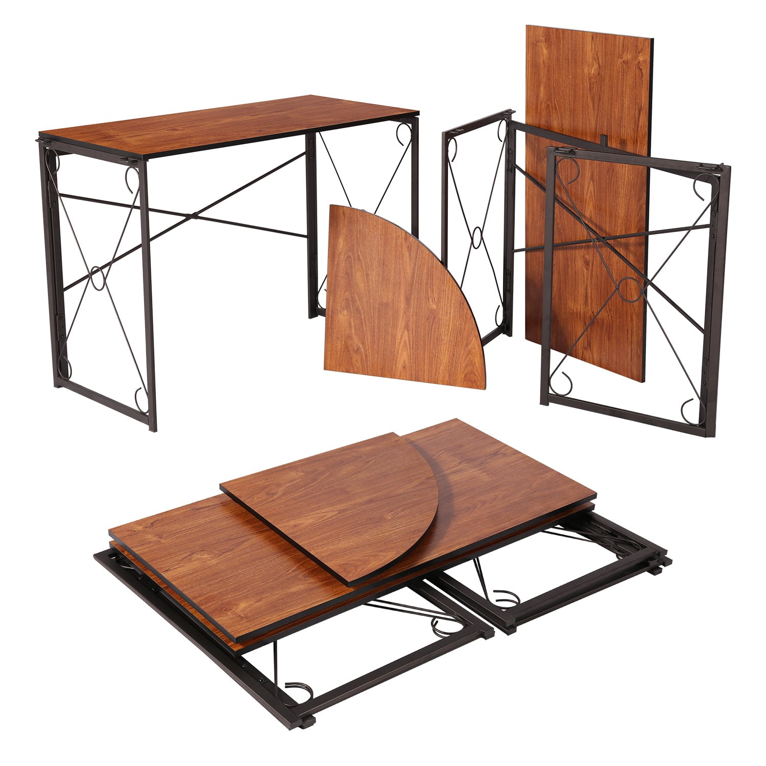 Javlergo L Shaped Folding Computer Desk, Modern Corner Gaming/Writing Table for Home Office, No Assembly Needed, Brown