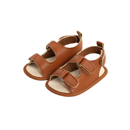 

Baby Boys Girls Leather Sandals Anti-Slip Sole Solid Color Flats First Walking Shoes