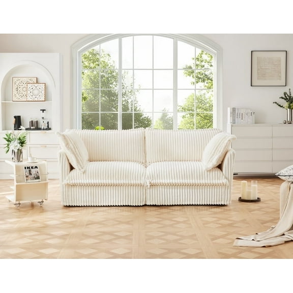 Modern Cream Corduroy Loveseat Sofa, Comfortable Cushion with Removable Cover for Living Room/Apt,White