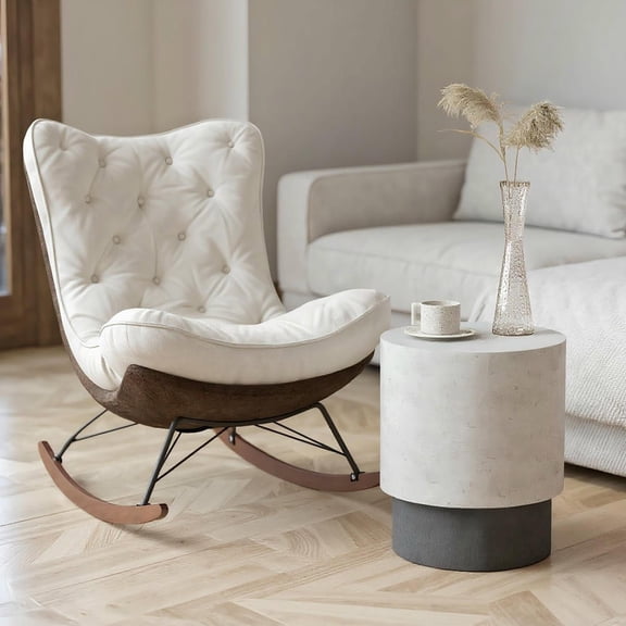 Resenkos Round Concrete-Finish Accent Table, Indoor/Outdoor, No Assembly, 4 Adjustable Feet, Gray