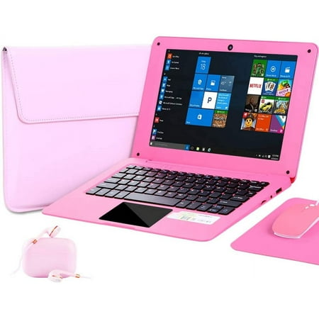 NBD Windows 10 Laptop 10.1 Inch Quad Core Notebook Slim and Lightweight Mini Netbook Computer with Netflix YouTube Bluetooth WiFi Webcam HDMI, and Laptop Bag,Mouse, Mouse Pad, Headphone (Pink), 2 GB