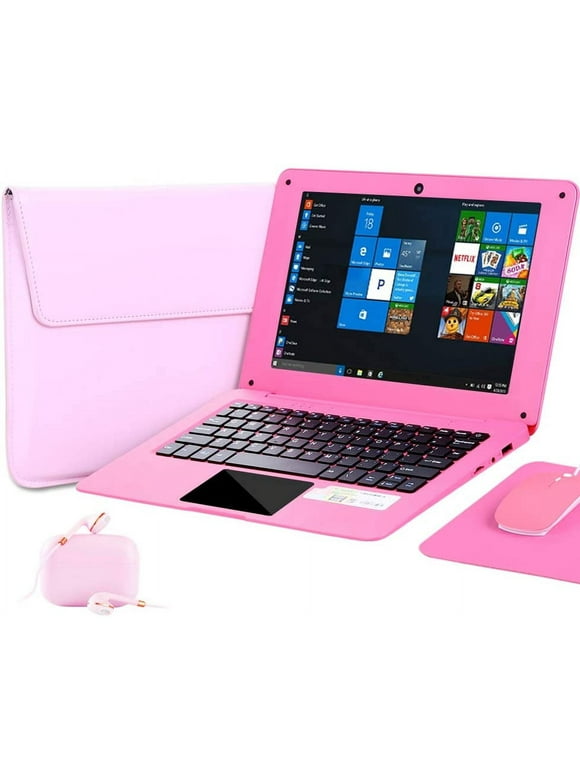NBD Windows 10 Laptop 10.1 Inch Quad Core Notebook Slim and Lightweight Mini Netbook Computer with Netflix YouTube Bluetooth WiFi Webcam HDMI, and Laptop Bag,Mouse, Mouse Pad, Headphone (Pink), 2 GB