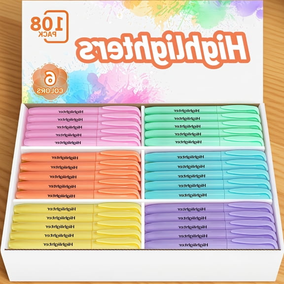 108-Count Highlighters Bulk Pack, Chisel Tip, 6 Assorted Colors, for Office and Use