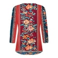 thumbnail image 4 of CYMMPU Loose Fit Tunic Tops 3/4 Sleeve Button up Crew Neck Blouses for Women Dressy Casual Spring Tops Summer Trendy Shirts Floral Printed Plus Size T-Shirt Red L, 4 of 7