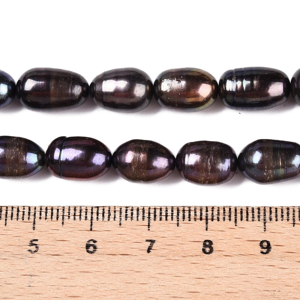 Natural Cultured Freshwater Pearl Beads Strands Silver Nitrate Dyed Rice Shaped Prussian Blue 6~18x7~8x6~8mm Hole: 0.6mm about 37~43pcs/strand 15.35~16''(39~40cm)