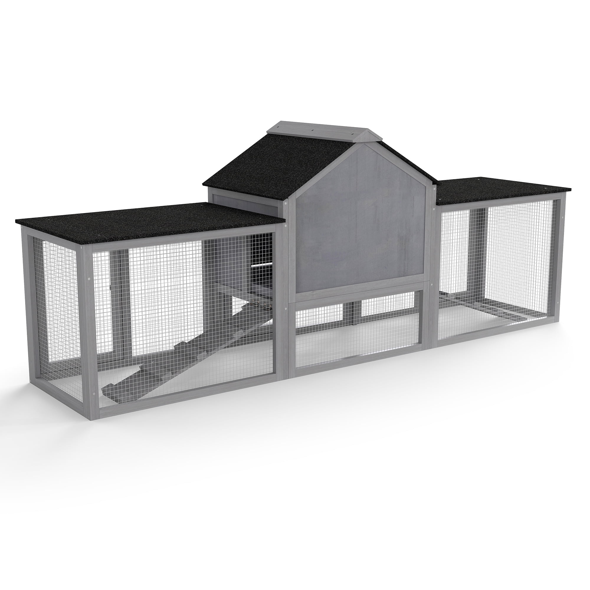 Pefilos 83" Large Rabbit Hutch, Outdoor Hen House with Tray and Climb Ramp, Wood Bunny Cage Chicken Coops Nesting Box for Small Animals, Gray