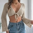 thumbnail image 3 of STETMN Women's Crochet Cardigan Casual Bell Long Sleeve Crop Tops Tie Front Beach Hollow Out Shrug Shirt, 3 of 8