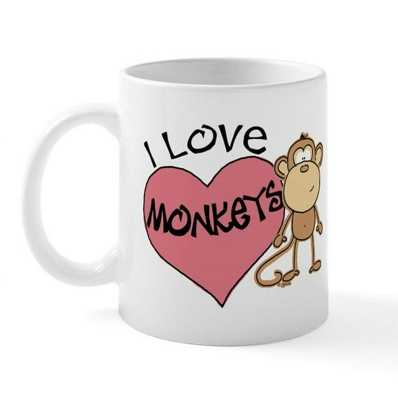 CafePress - I Love Monkeys Mug - 11 oz Ceramic Mug - Novelty Coffee Tea Cup