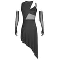 thumbnail image 5 of Xnihocha Women's Latin Tango Cha Cha Dance Dress Sleeveless Asymmetrical Leotard Dress with Gloves Black S, 5 of 7