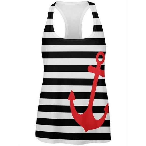 anchor stripes black & white all over womens work out tank top