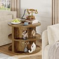 thumbnail image 5 of Tribesigns Half Round Side Table, 3-Tier Farmhouse Wooden End Table with Storage Shelves, Semi Circle Fluted Nightstand for Living Room, Bedroom, Brown, 5 of 22