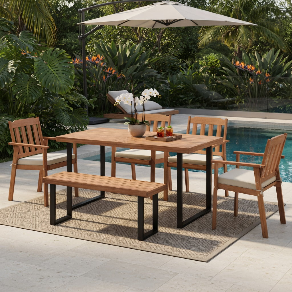 Hommoo 2-Pack Outdoor Dining Chairs, Acacia Wood Patio Chairs with Washable Cushions for Backyard, Garden & Balcony, White