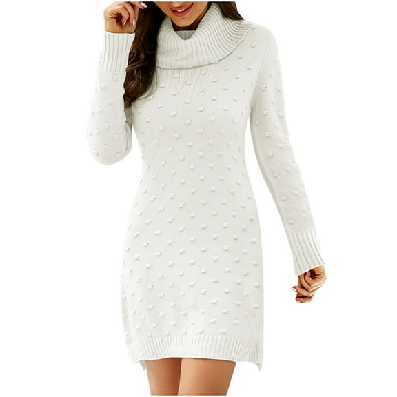 WXLWZYWL Winter Dresses for Women 2023 Clearance Women'S Print Long Sleeved Casuals Comfy Round-Neck Tunic Slim Mini Dress White