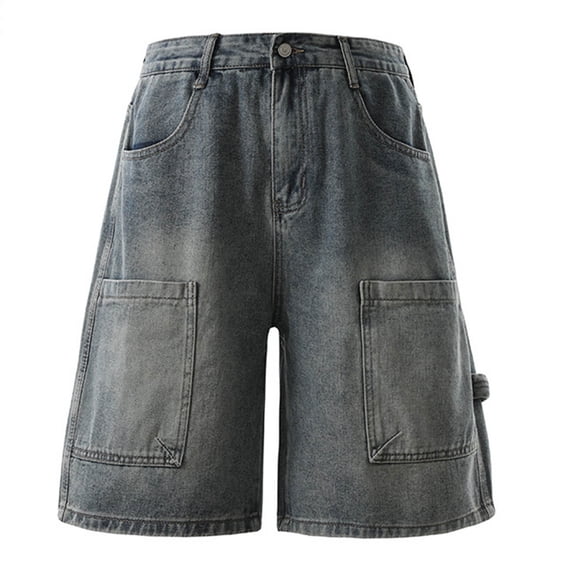 hotojiny Big and Tall Mens Baggy Jeans Shorts Loose Fit Wide Leg Denim Shorts Stylish Streetwear Vintage Cargo Shorts S-3XL