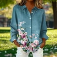 thumbnail image 2 of YUGYXL Women's Button Down Shirts Long Sleeve Trendy Printed Blouses Casual Loose Lapel Collar Tops Fall Fashion Outfit Blue Sweatshirt XXXXXL, 2 of 6