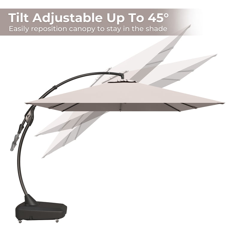grand patio deluxe 10 ft curvy aluminum offset patio umbrella 10x13 pool rectangle with base perfect for dining Grand Patio x SUNBRELLA 10