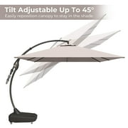 GRANDPATIO Patio Umbrellas 10x13 FT Rectangular Offset Umbrella, Large Patio Cantilever Umbrella with Base Aluminum Outdoor Umbrella for Garden Poolside, Champagne
