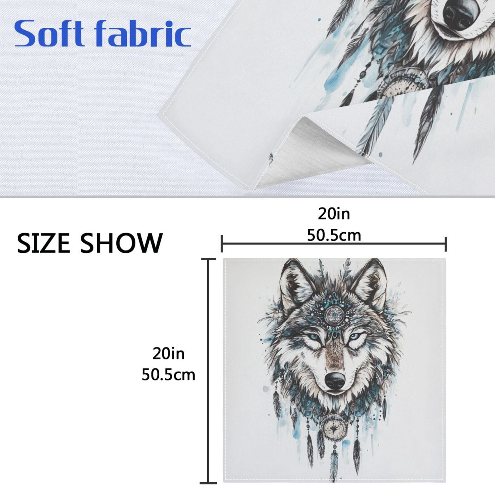 JSTEL Boho Wolf Head Hand Draw Cloth Napkins Set of 6, 20x20 Inch Washable and Reusable Napkin for Decoupage Dinner Party Everyday Use