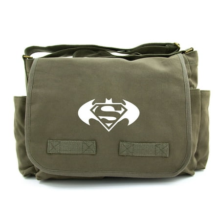 Batman Superman with Round Wings Army Heavyweight Canvas Messenger Shoulder