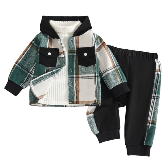 Ulanda Infant Baby Boy Fall Winter Clothes Outfits Hooded Long Sweatshirt Pants Set Toddler Clothes 6 12 18 24 Months 2T (Green, 18-24 Months)