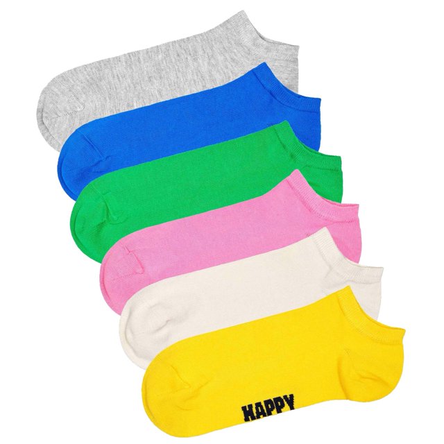 Happy Socks calcetines deportivos unisex, pack de 6 - Solid Socks Low, mezcla de algodón, unicolor Gris/Azul/Verde/Rosa/Blanco/Amarillo 41-46