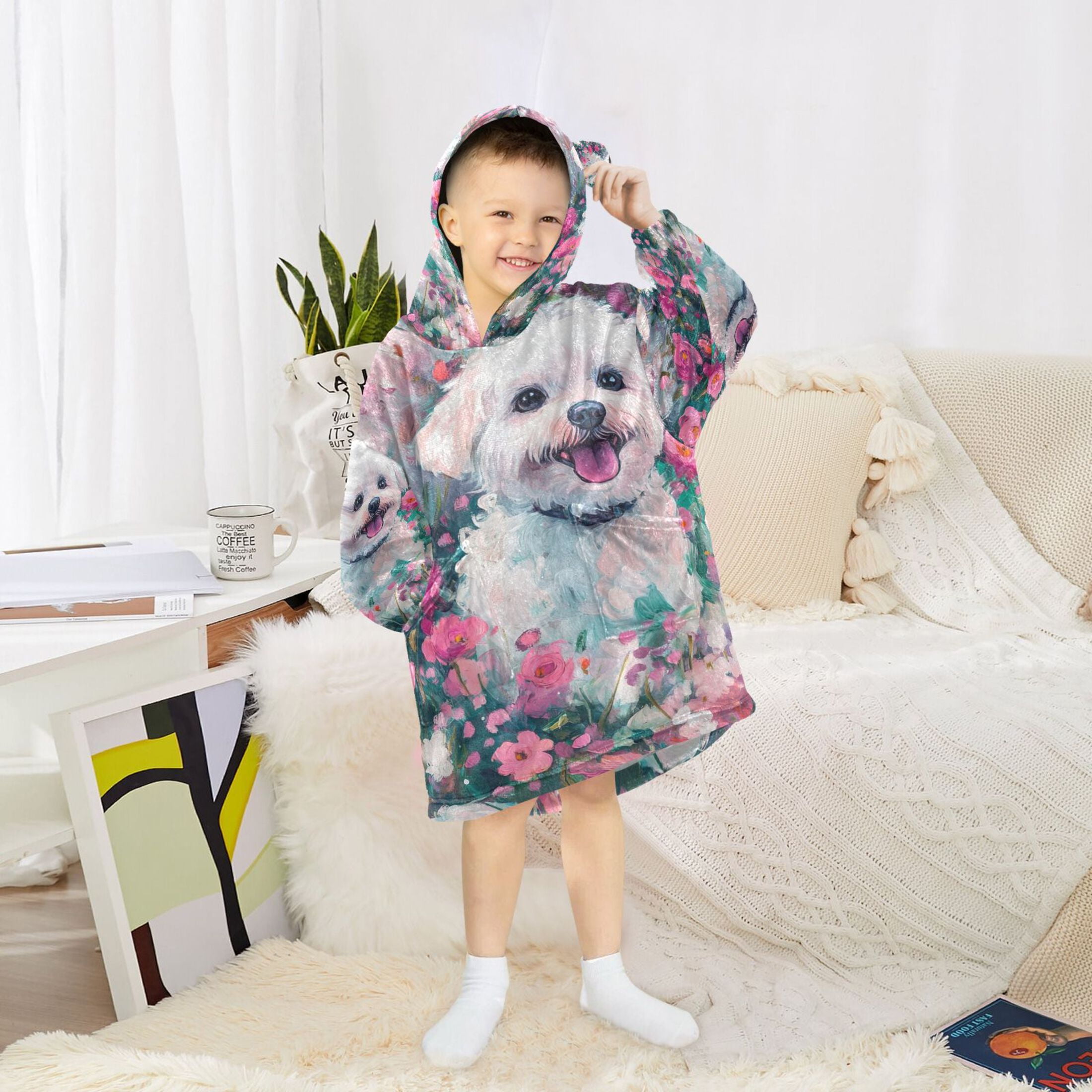 YAZAOO Kids Wearable Blanket Hoodie Warm and Cozy Fluffy Joy Flannel Sweatshirt