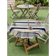 thumbnail image 4 of Outdoor Tablecloth with Umbrella Hole for Patio/Picnic/Party/Camping, Beige Navy Blue Striped Waterproof Table Cloth Round Cover Washable, Farmhouse Stripes Modern Abstract Art (Dia 54"), 4 of 8