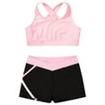 thumbnail image 3 of Sinleey Kids Girls 2 Pieces Dance Outfit Gymnastics Crop Tank Sleeveless Shiny Tops Sport Bra and Pink 16, 3 of 5