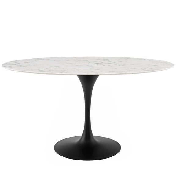 Contemporary Modern Urban Designer Kitchen Room Oval Dining Table, Artificial Marble Stone Metal, Black White