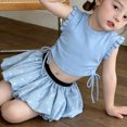 thumbnail image 4 of HWJAD Toddler Girl 2 Piece Outfit Little Girls Ruffle Sleeveless Drawstring Top and Floral Skirt Set Summer Kids Clothes, 4 of 6