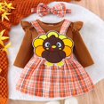 thumbnail image 2 of Enyan Newborn Baby Girl Fall Winter Outfits Thanksgiving Christmas Outfit Long Sleeve Romper Suspender Skirt Set 3Pcs（Size 3-6 Months）, 2 of 8
