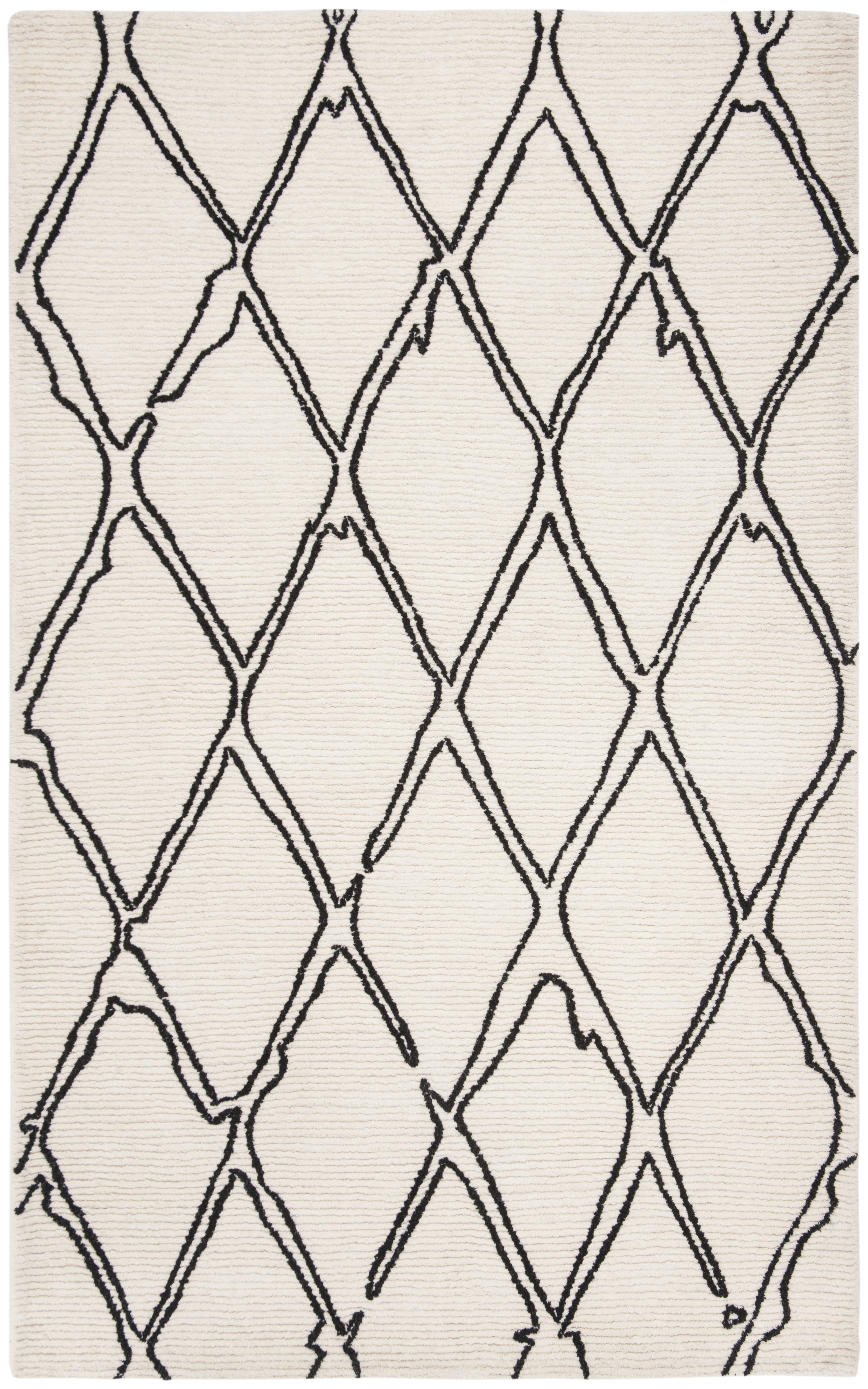 SAFAVIEH Casablanca Amilia Geometric Diamonds Wool Shag Area Rug, Ivory/Black, 8' x 10'
