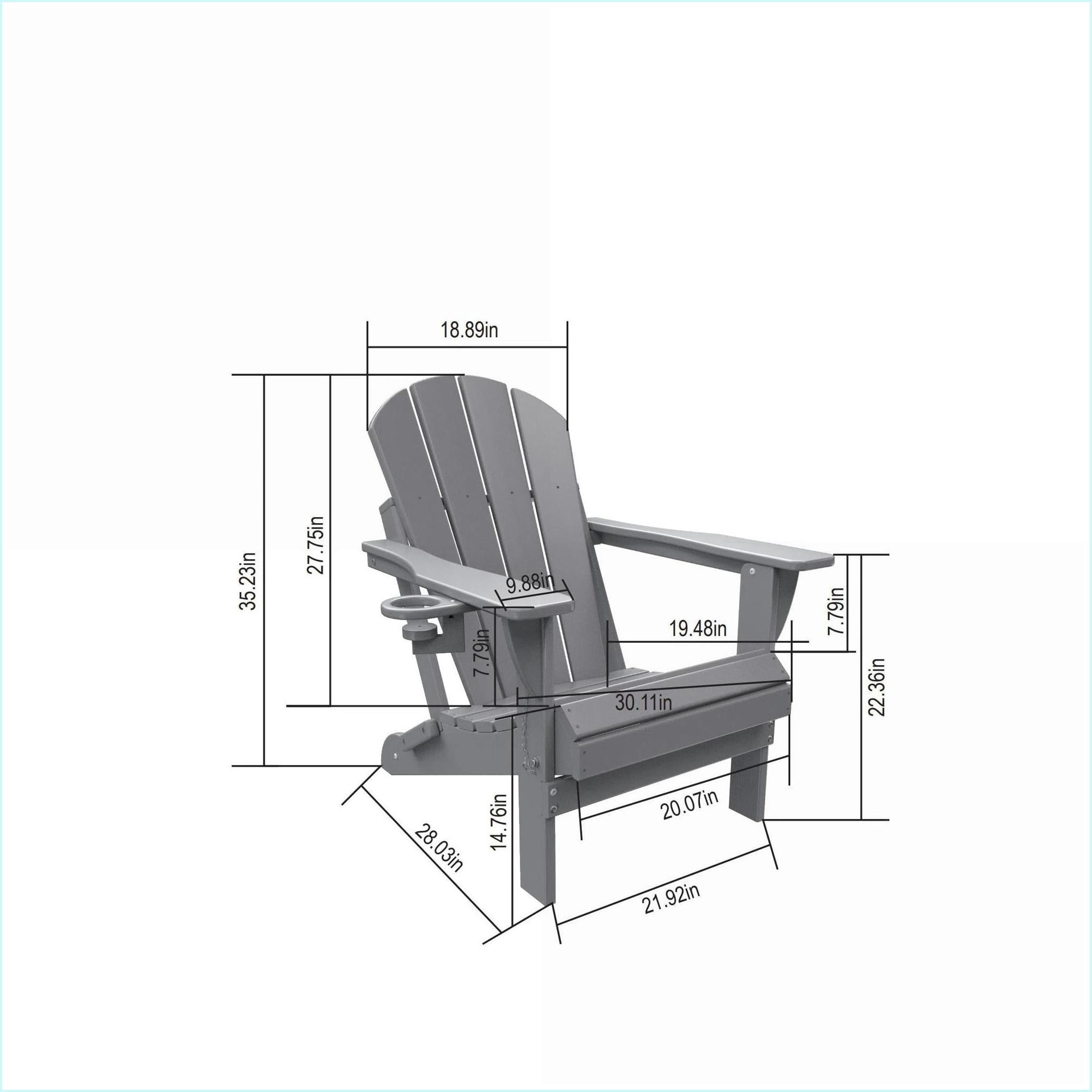 Outdoor Folding Adirondack Chair with Dual Cup Holder, Wood Texture | Black | HDPE