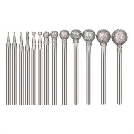 13 Pcs Ball Shape Diamond Burr Mounted Grinding Burs Stone Carving Set with 3/32 Inch Mandrel for Rotary Tools