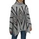 thumbnail image 2 of Pntutb Jersey de cuello alto para mujer con abertura larga y manga suelta con patrón retro Pntutb Pntutb-3191, 2 of 6