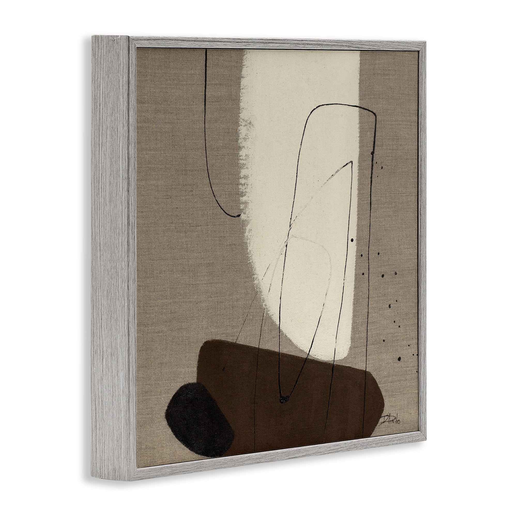 Stupell Industries Natural Oblong Shapes Abstract Painting Gray Framed Art Print Wall Art, 24 x 24