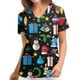 thumbnail image 1 of Pntutb Blusa de manga corta con cuello en V para mujer, uniforme con bolsillos estampados de Navidad Pntutb Pntutb-7154, 1 of 4