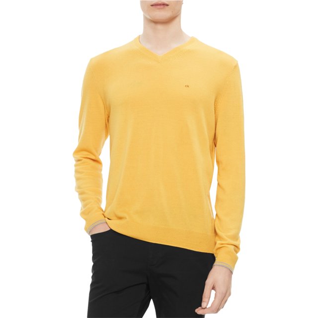 Calvin Klein Suéter Extra Fino Merino para Hombre, Amarillo, XX-Large Calvin Klein Pull-over