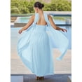 thumbnail image 2 of Light Blue Solid Ruched Halter Maxi Dress With Sheer Drape, Elegant Evening Gown, 2 of 6