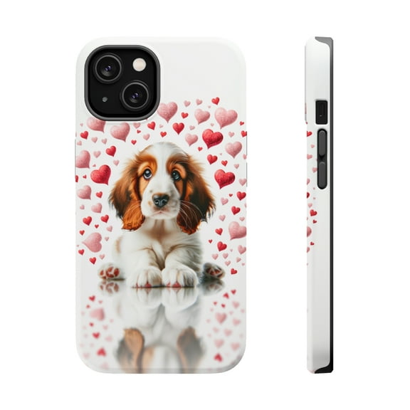 DistinctInk Tough Case for Apple iPhone 15 PLUS (6.7" Screen), Compatible with MagSafe Charging - Valentine's Day Grand Basset Griffon Vendéen Puppy
