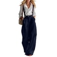 thumbnail image 3 of VBVC Women's Suspender Wide Leg Pants,High Waisted Button Front Trousers For Women,Ladies Lightweight Summer Work Overalls Pants with Pockets,Navy,S-2XL, 3 of 7
