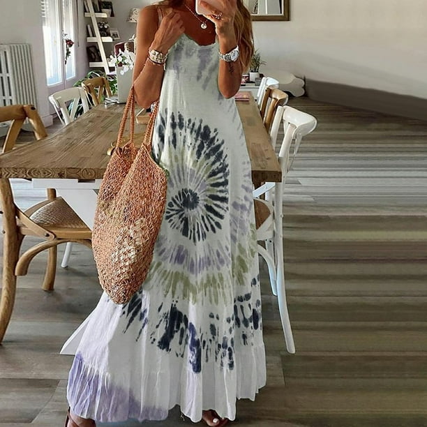 Well Dress Women Plus Size Tie Dye Floral Summer Maxi Dress