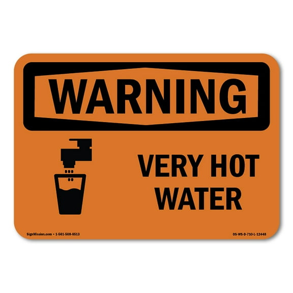 OSHA WARNING Sign - Very Hot Water With Symbol | Plastic Sign | Protect Your Business, Construction Site, Warehouse & Shop Area | Made in the USA